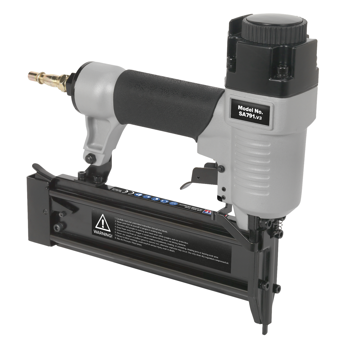 Sealey Air Nail Gun Aluminium Body & Rubber Grip Handle 15-50mm 1/4" BSP SA791