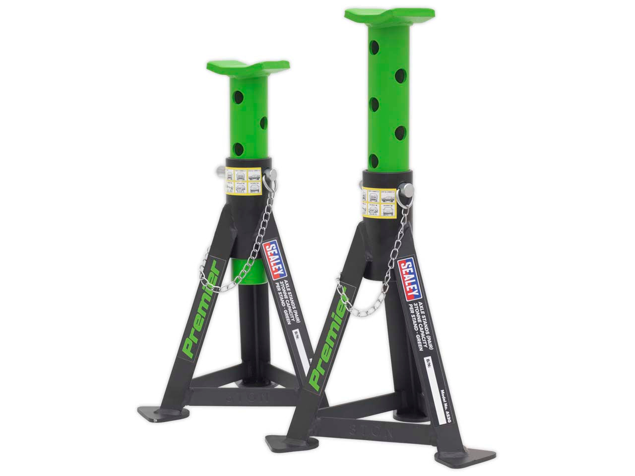 Sealey 2x Axle Stands Heavy Duty Lift 3 Tonne Capacity/Stand - Green AS3G