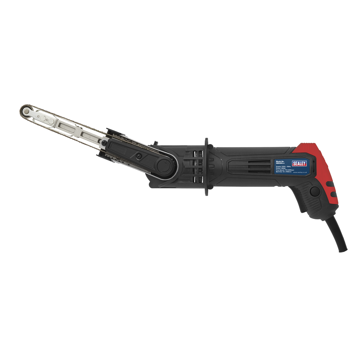 Sealey 260W 12x456mm Variable Speed Belt Sander Push to Lock 772-1200rpm SBS260