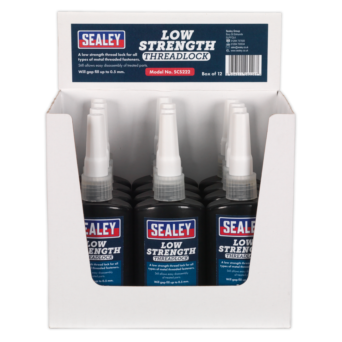 Sealey Thread Lock Low Strength 50mL Fills Gaps Up to 0.5mm Pack of 12 SCS222