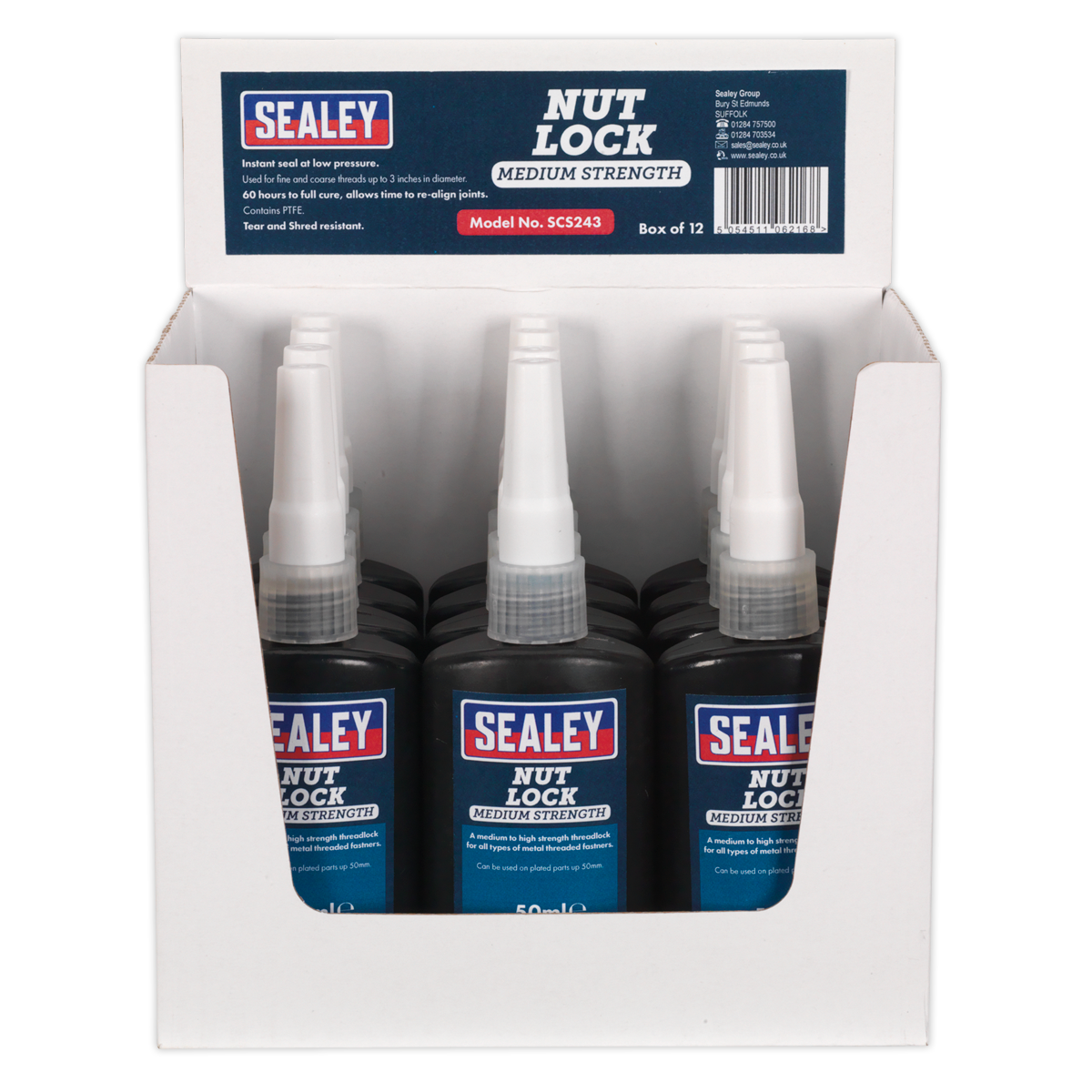Sealey Nut Lock Medium Strength 50mL Fixture Time 5-8min Pack of 12 SCS243