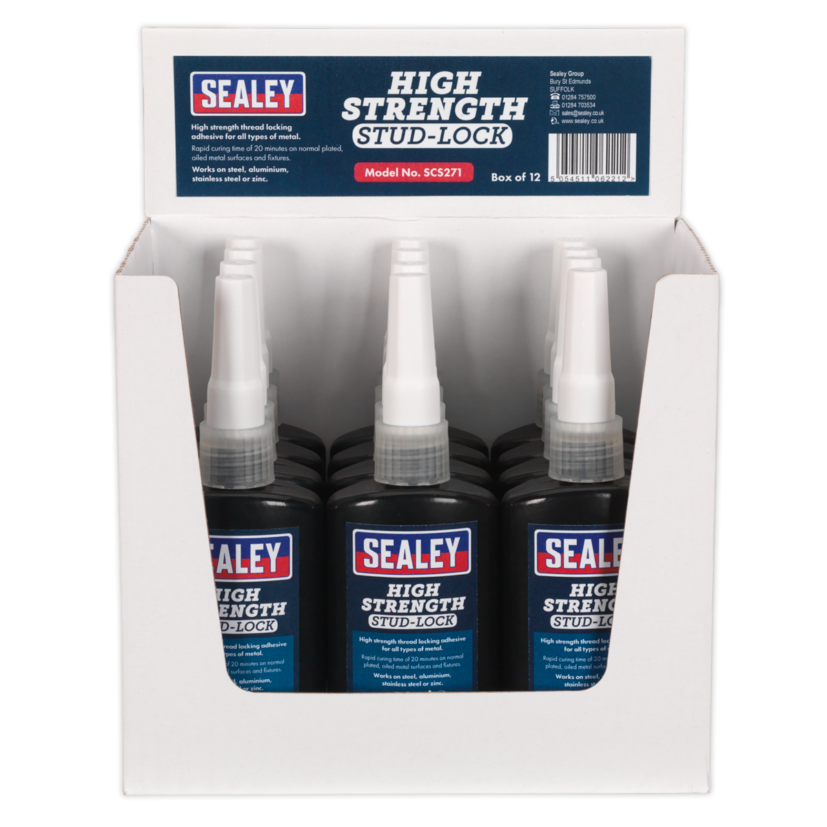 Sealey Stud Lock High Strength 50mL Fixture Time 5-8min Pack of 12 SCS271