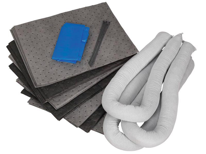 Sealey Spill Control Kit 50 Litres Pad x25 Sock x5 Disposal Bag + Ties x1 SCK50