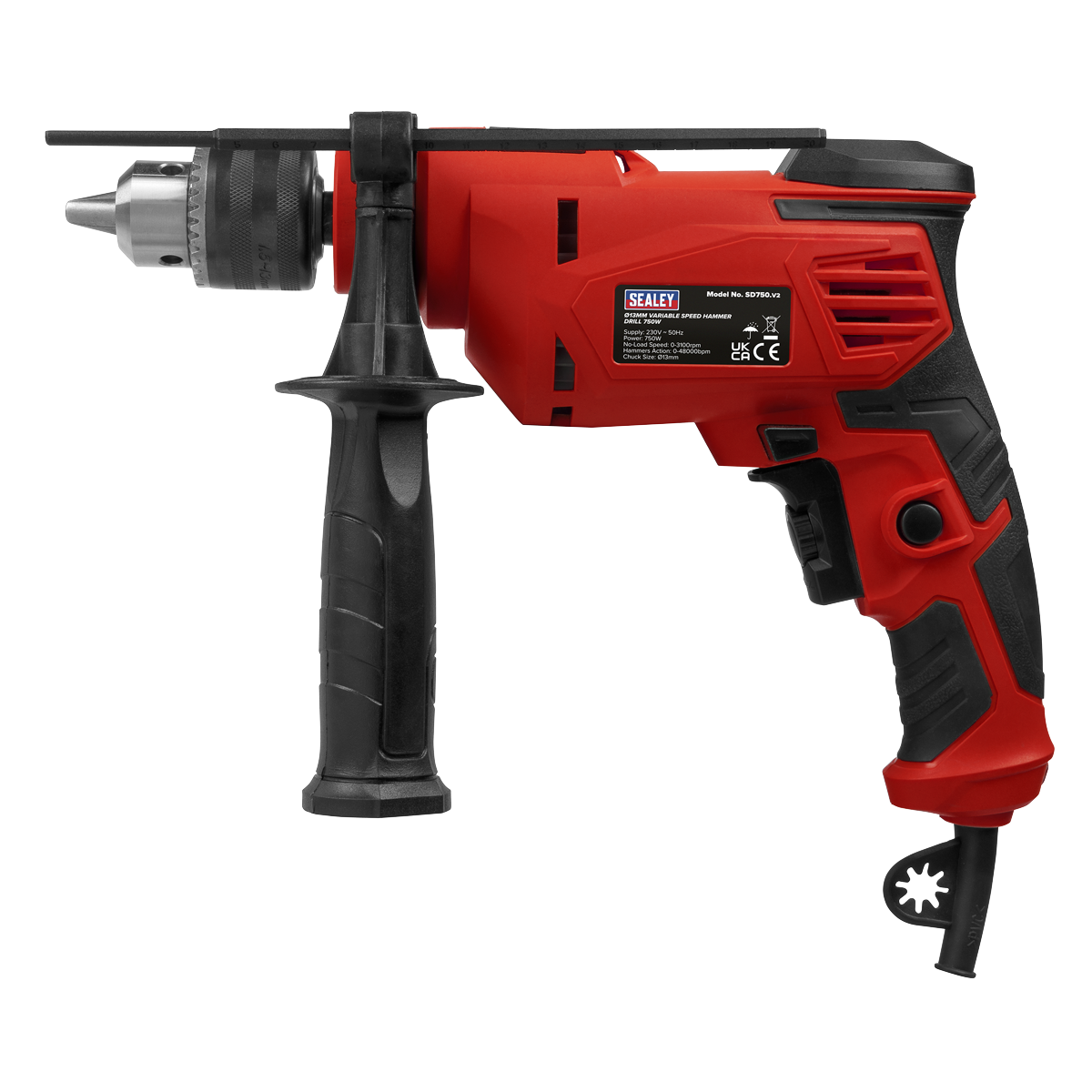 Sealey Ø13mm Variable Speed Hammer Drill With Adjustable Side Handle 750W SD750