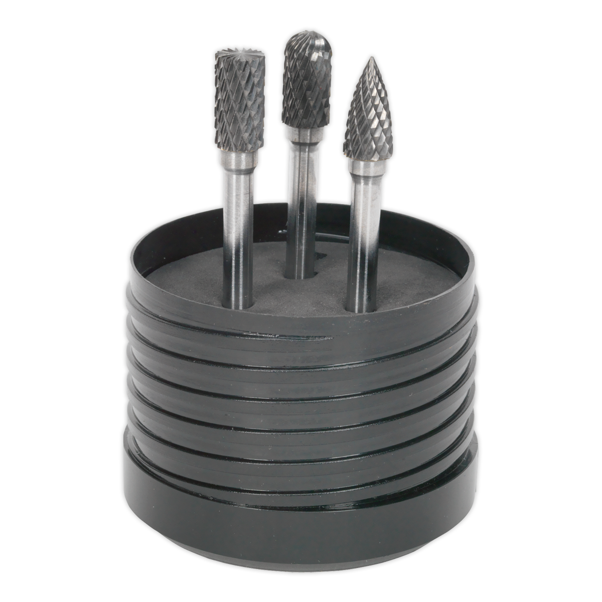 Sealey Rotary Burr Set 3 Pieces Ø10mm x 65mm in Plastic Storage Box Silver SDBK3