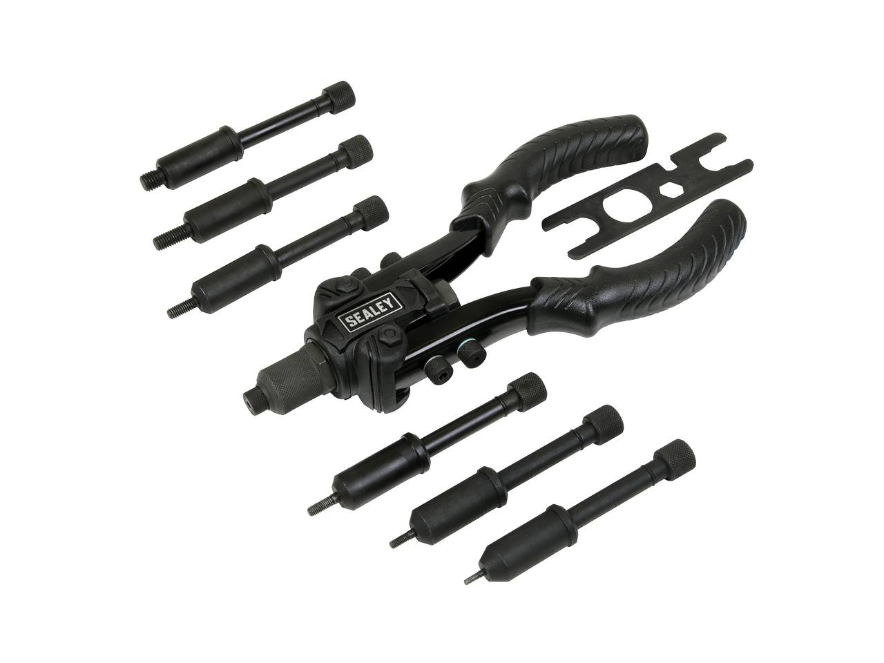 Sealey 2-in-1 Compact Riveter Heavy Duty Industrial 11 Nozzles Black AK3989