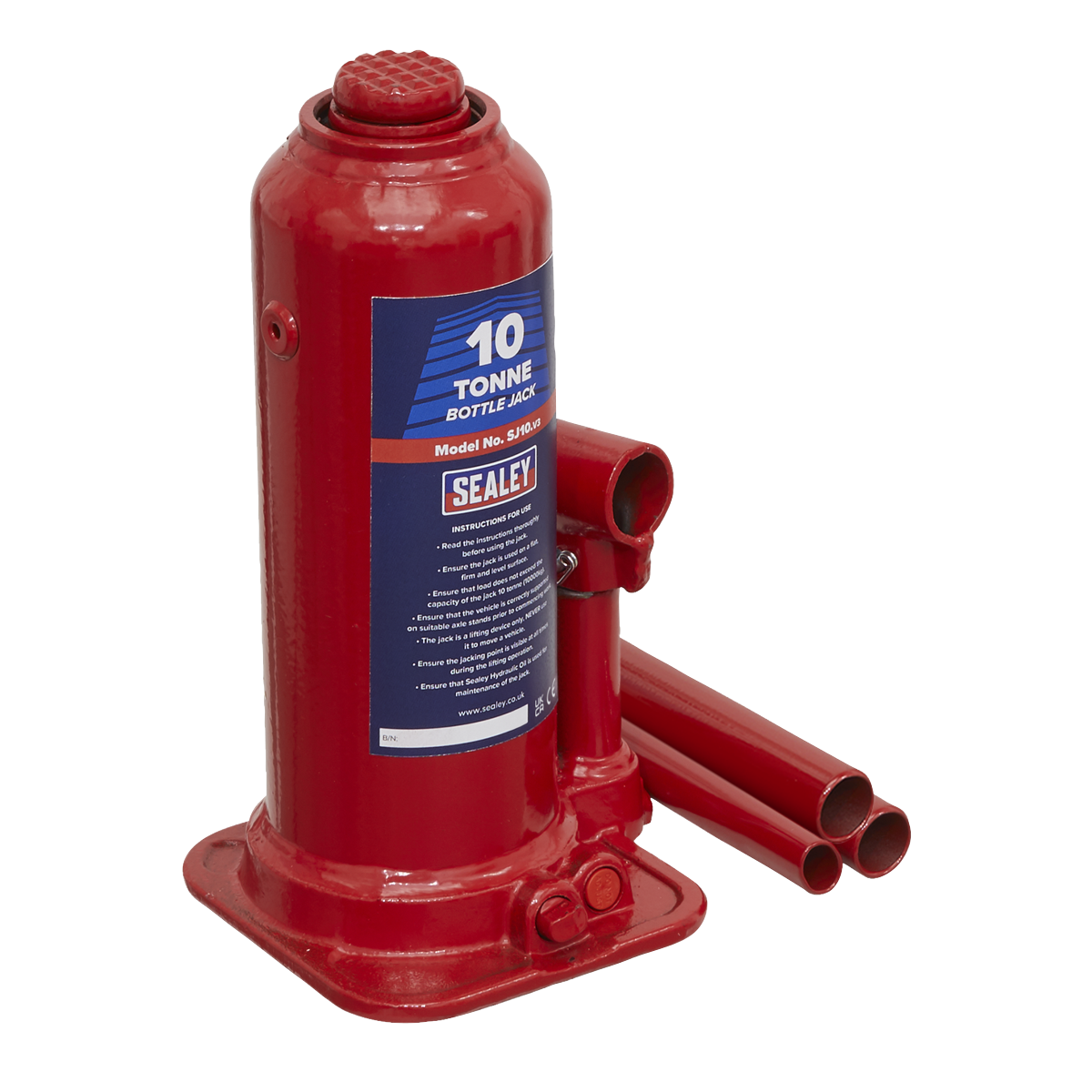 Sealey Bottle Jack Lift With Overload Valve & 2-Piece Handle 10 Tonne SJ10