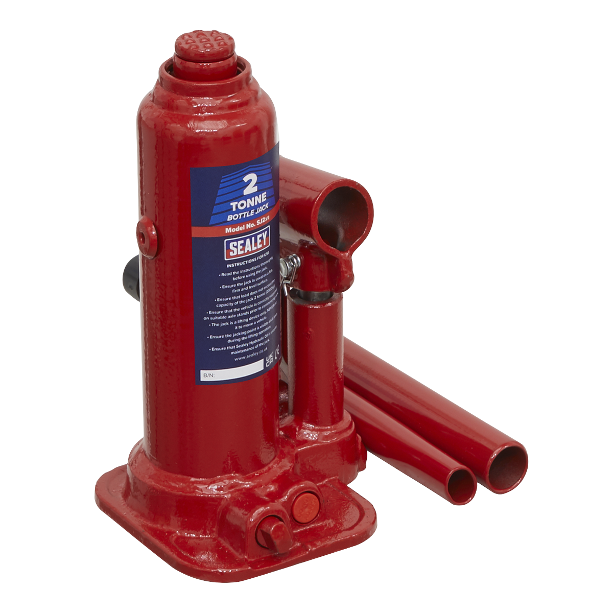 Sealey Bottle Jack Lift With Overload Valve & 2-Piece Handle - 2 Tonne SJ2