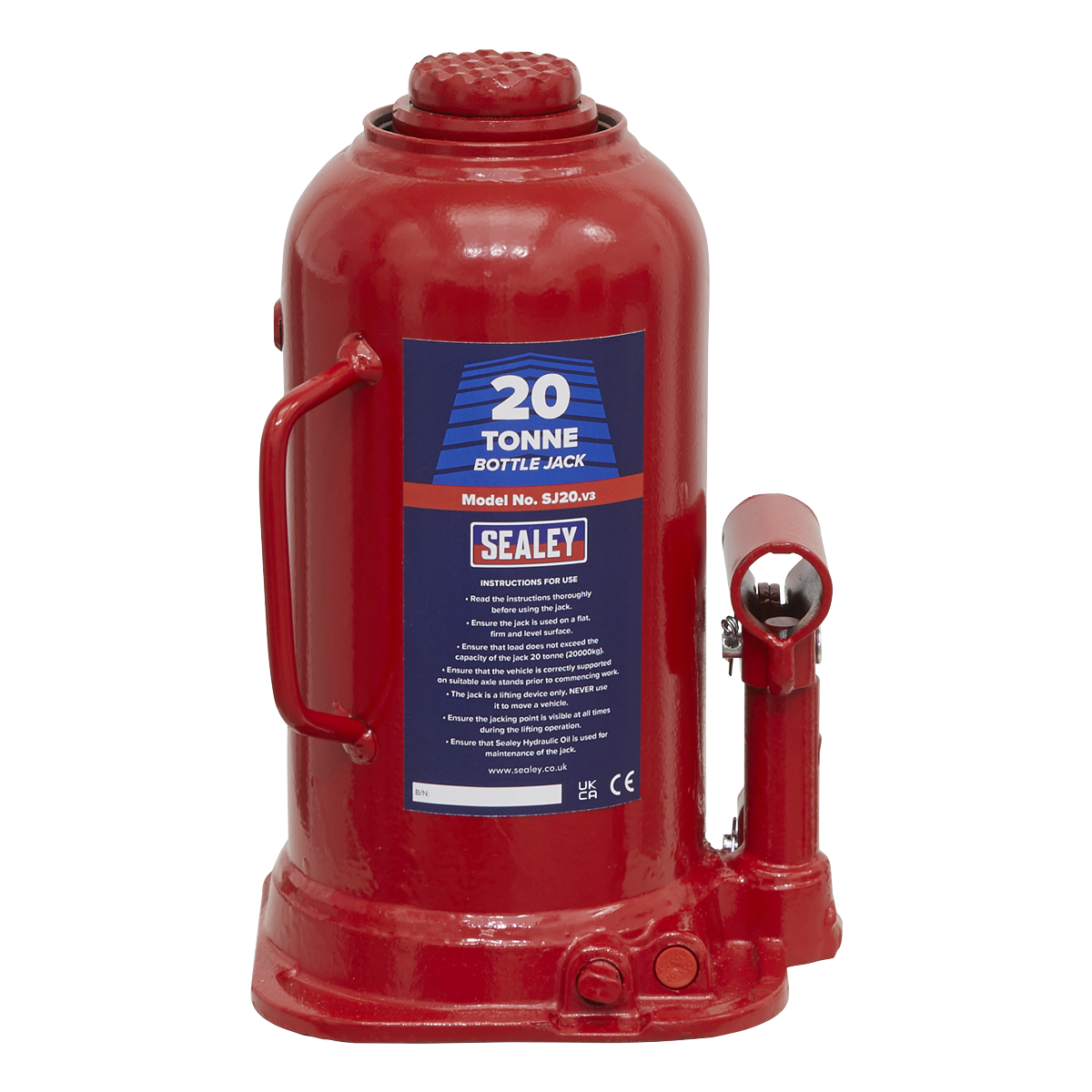 Sealey Bottle Jack Lift With Overload Valve & 2-Piece Handle 20 Tonne SJ20