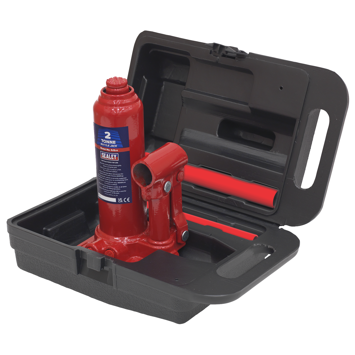 Sealey Bottle Jack Lift 2 Tonne With Overload Valve & Case Red/Black SJ2BMC