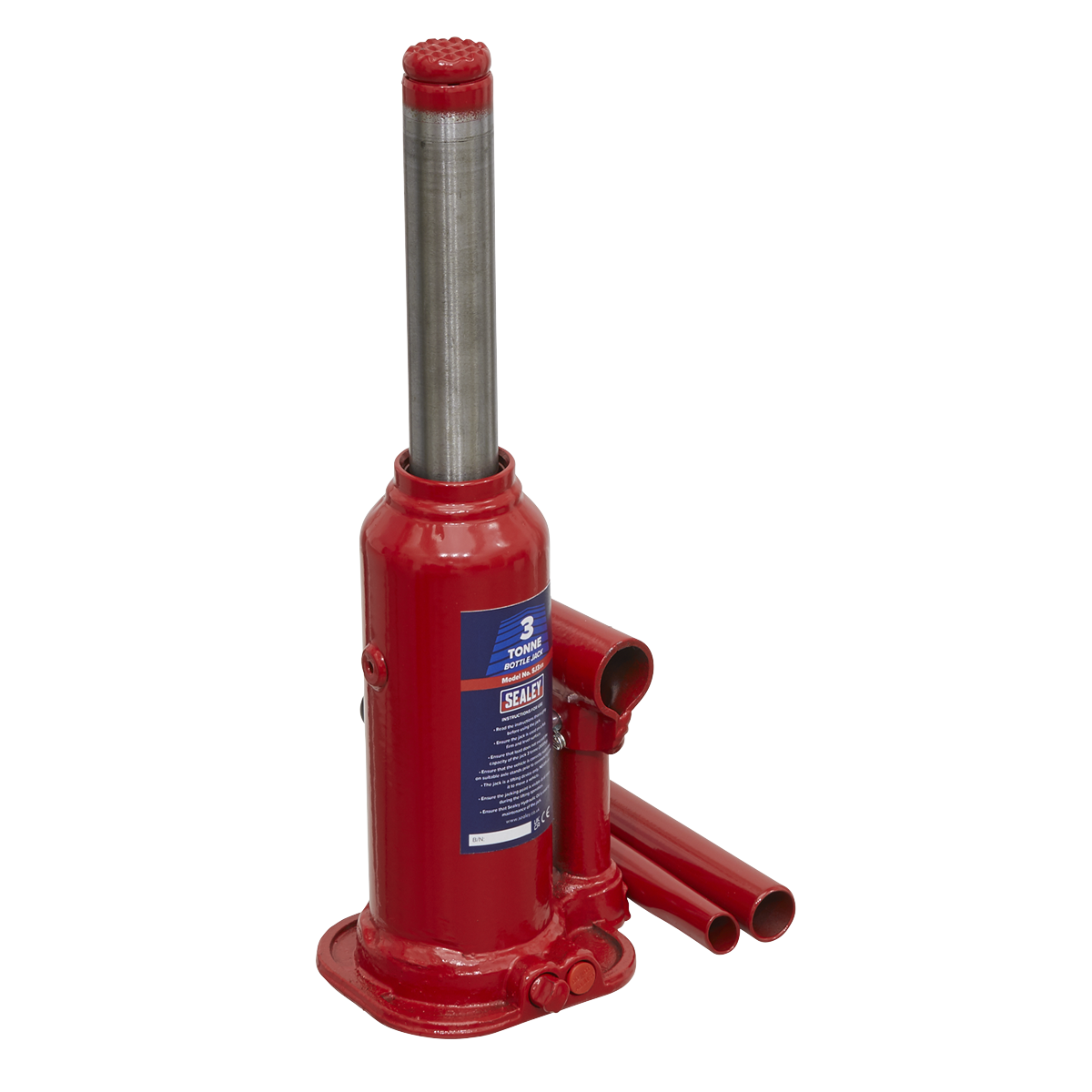 Sealey Bottle Jack Lift With Overload Valve & 2-Piece Handle - 3 Tonne SJ3