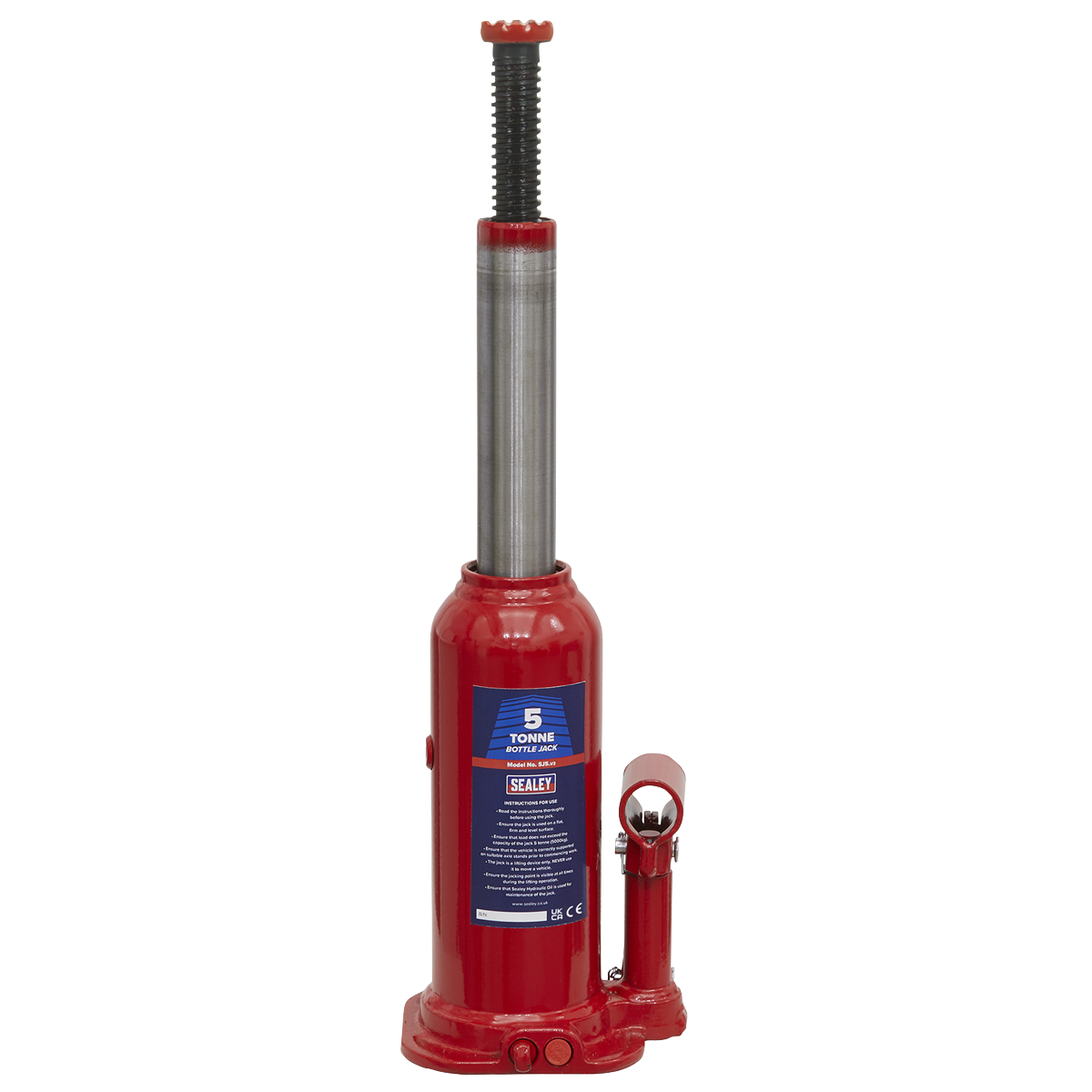 Sealey Bottle Jack Lift With Overload Valve & 2-Piece Handle - 5 Tonne SJ5