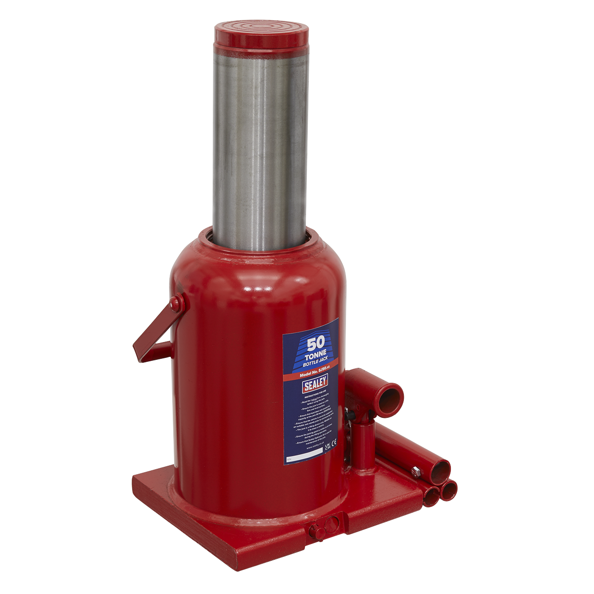 Sealey Bottle Jack Lift With Overload Valve & 2-Piece Handle 50 Tonne SJ50