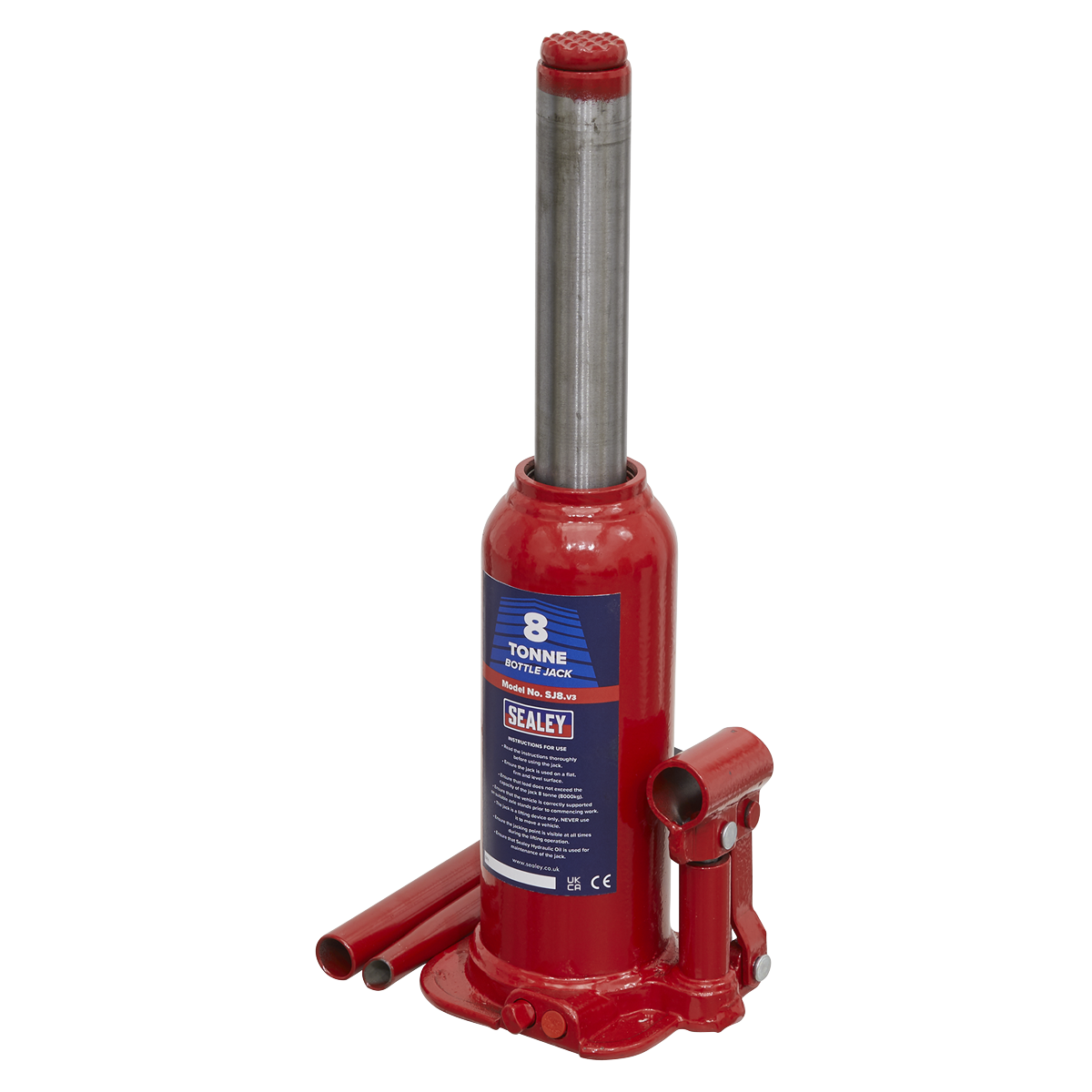Sealey Bottle Jack Lift With Overload Valve & 2-Piece Handle - 8 Tonne SJ8