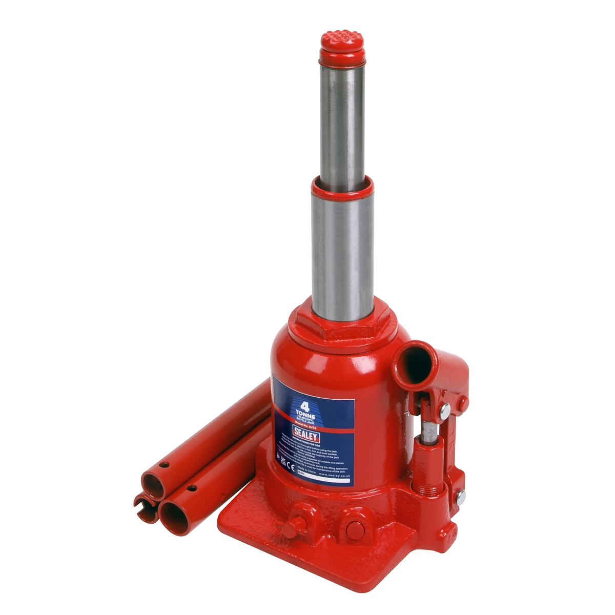 Sealey Bottle Jack 4 Tonne Telescopic With Overload Valve & 3-Piece Handle SJT4