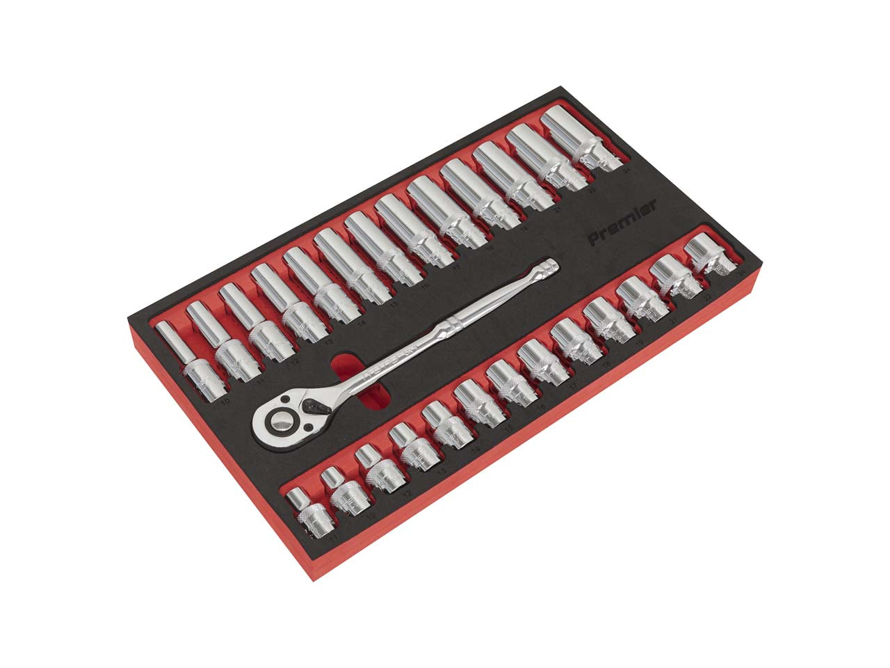 Sealey Ratchet Wrench Socket Set 27 Pieces 1/2" Square Drive Silver AK66723