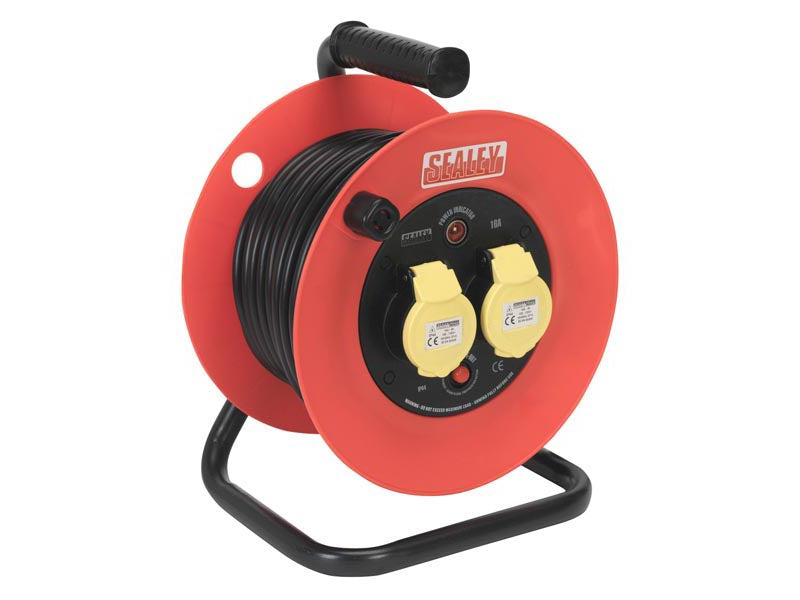Sealey Cable Reel Extension 25M 2x 110V 1.5mm² Heavy Duty Thermal Trip CR12515