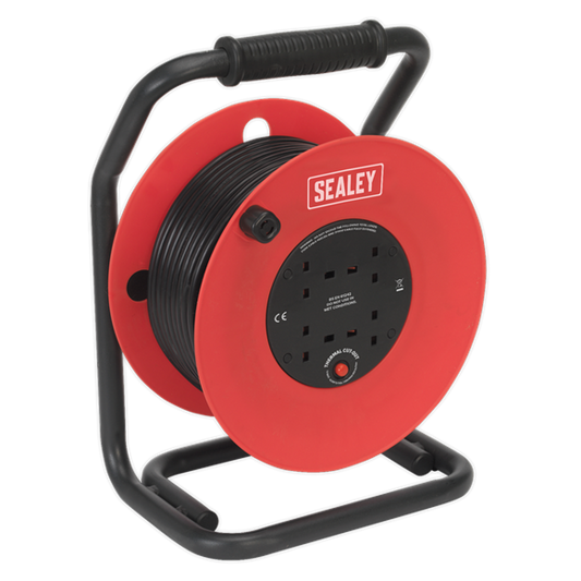 Sealey Cable Reel Extension 50M 4x 230V 1.5mm² Heavy Duty Thermal Trip CR50/1.5