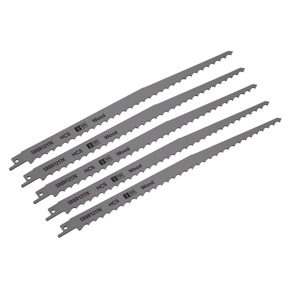 Sealey 300mm 3 TPI Coarse Wood Reciprocating Saw Blade Pruning 5 Pcs SRBR1217K