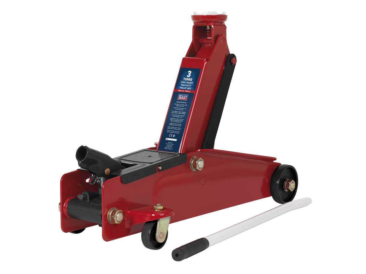 Sealey 3 Tonne Long Reach Heavy Duty Portable Trolley Jack 432mm - Red 1153CX
