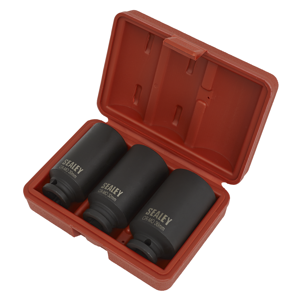 Sealey Impact Hub Nut Socket Set 3 Pieces 12-Point 1/2" Square Drive Black SX051
