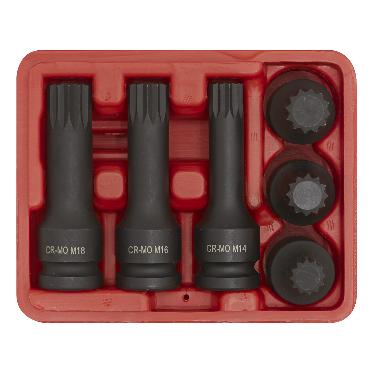 Sealey Impact Spline Socket Bit Set 6 Pieces 1/2" Square Drive Black SX052