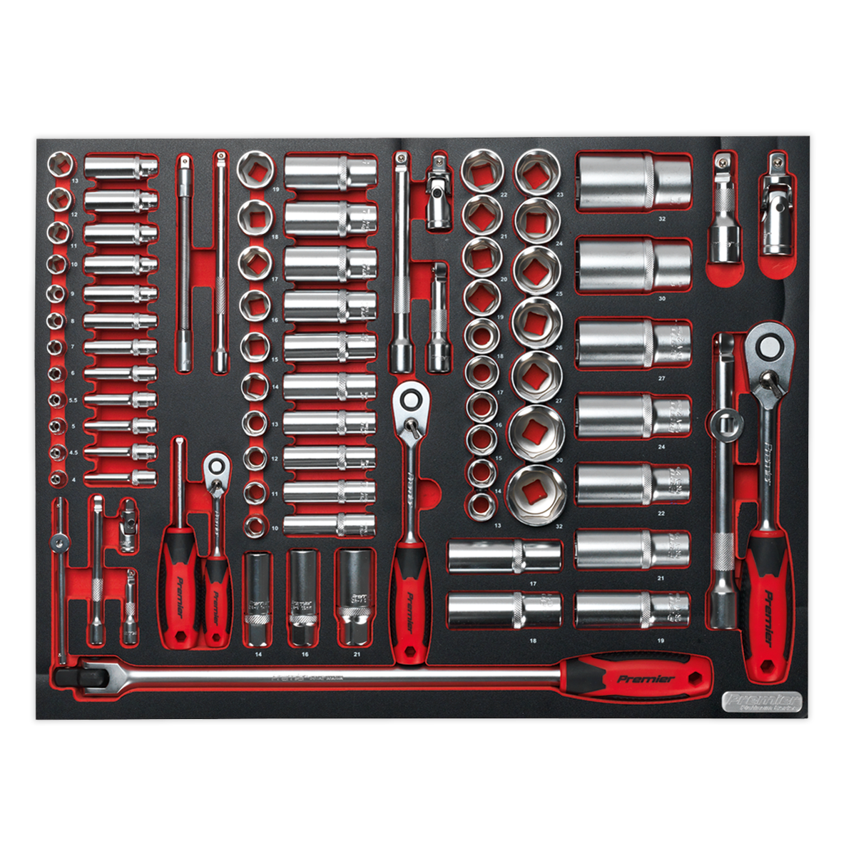 Sealey Tool Tray With Socket Set 91 Pieces 1/4" 3/8" & 1/2" Square Drive TBTP02