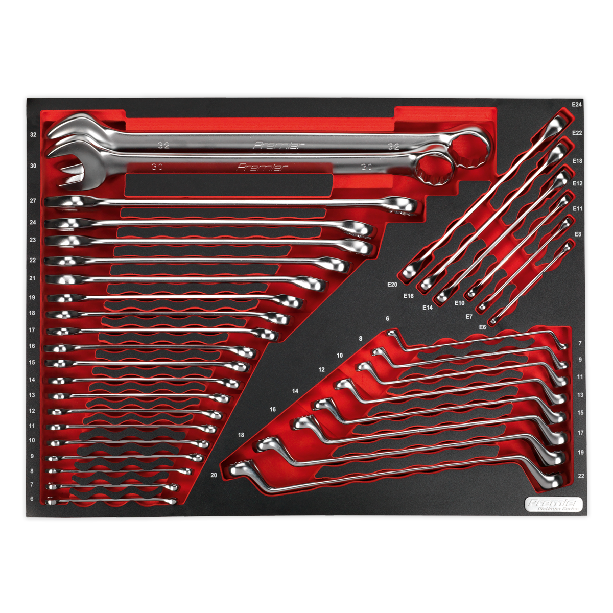 Sealey Tool Tray Storage With Spanner Set 530x397x55mm 35 Pieces Silver TBTP03