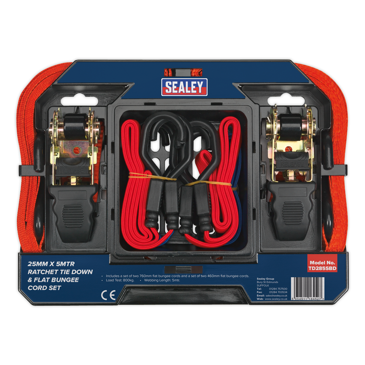 Sealey Ratchet Strap & Flat Bungee Cord Set Polyester Webbing 6 Pieces TD285SBD