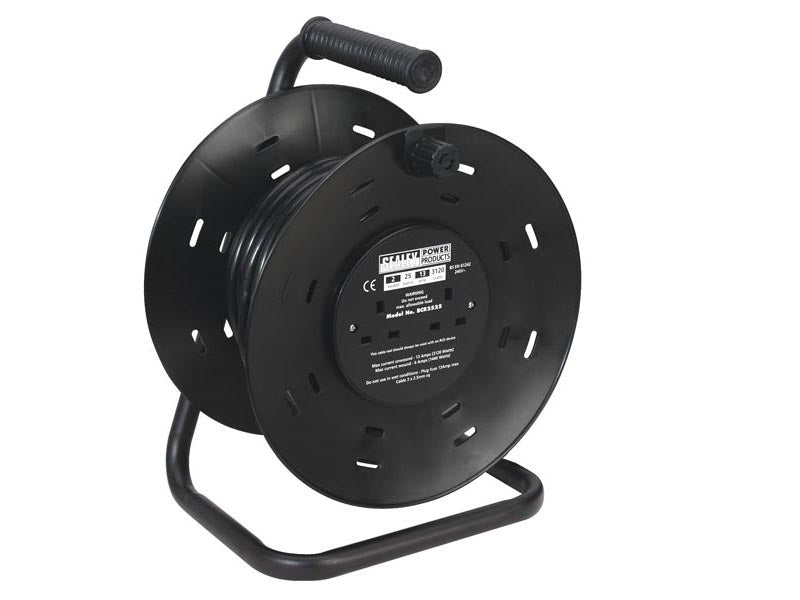 Sealey Cable Reel Extension 25 Metres 4 x 230V Sockets Heavy Duty BCR2525