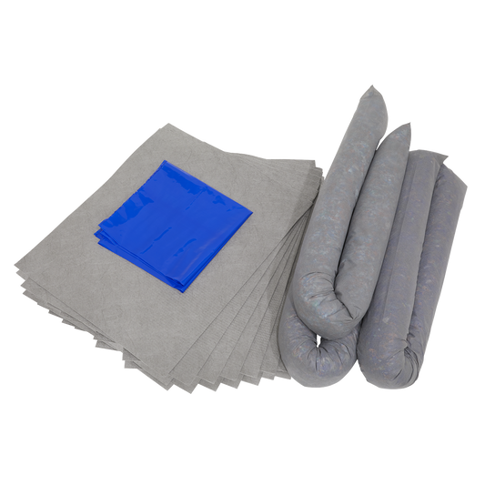 Sealey Spill Control Kit 30L - Pad x15 Sock x3 Disposal Bag With Ties x1 SCK30