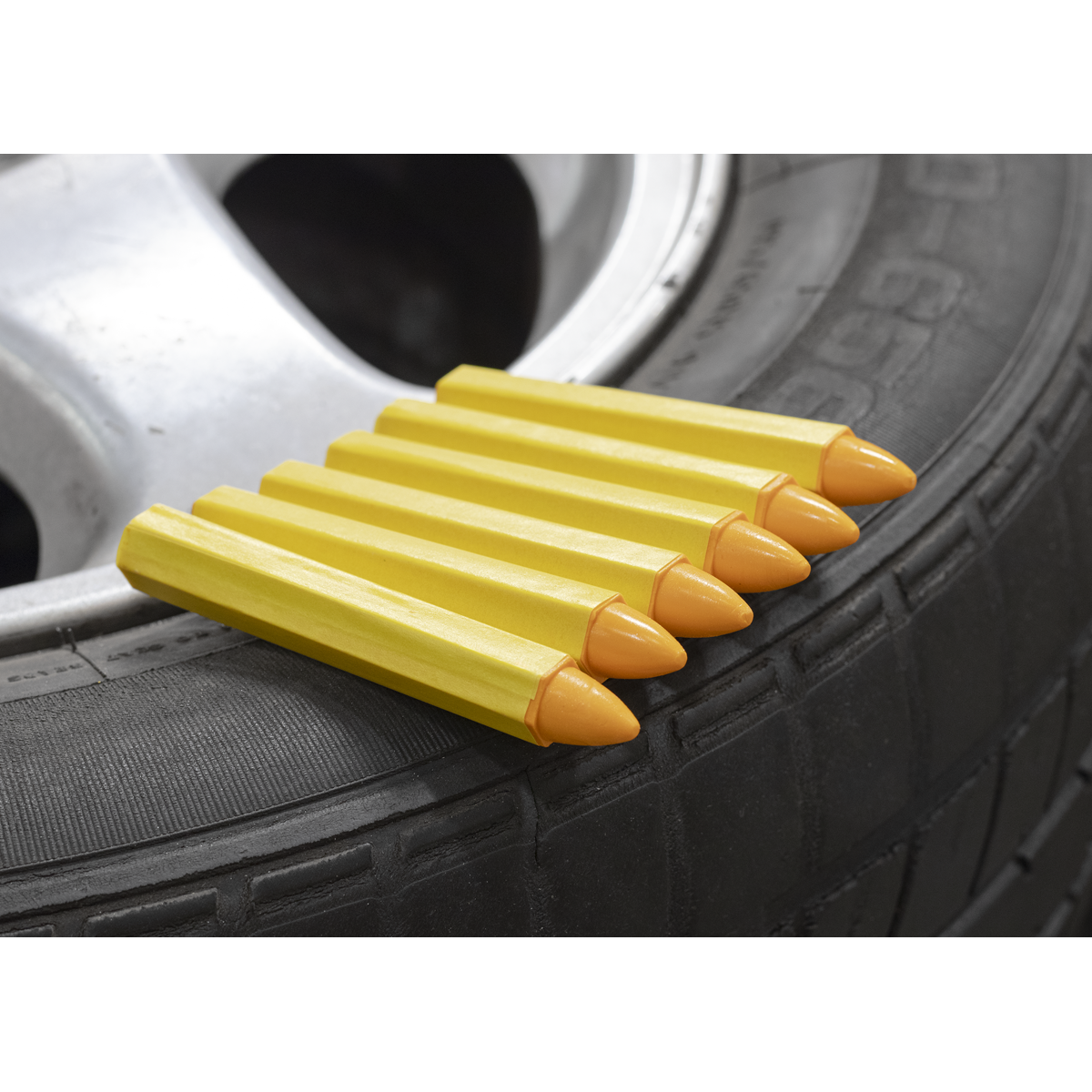 Sealey Tyre Marking Crayon 100mm Works on Any Surface - Yellow Pack Of 6 TST14