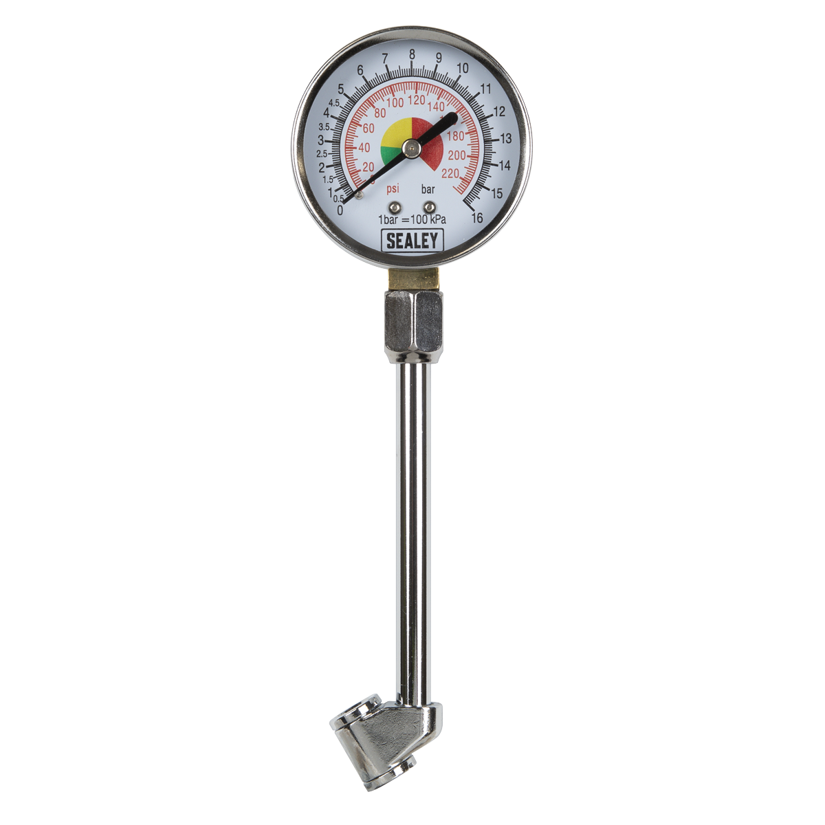 Sealey Twin Connector Dial Type Tyre Pressure Gauge 0-220PSI 120mm TSTPG34