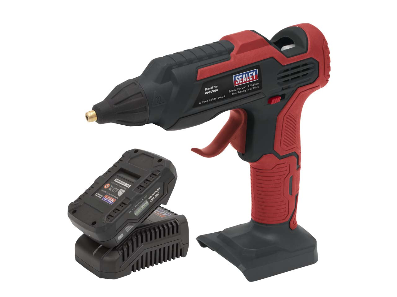 Sealey SV20 Series Cordless Glue Gun Kit 20V 2Ah Battery Red/Black CP20VGGKIT1