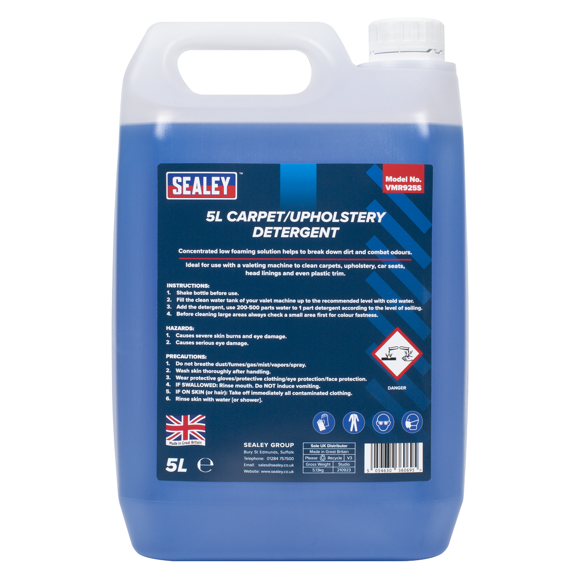 Sealey 5 Litres Carpet & Upholstery Detergent Cleaner For Valeting 5L VMR925S