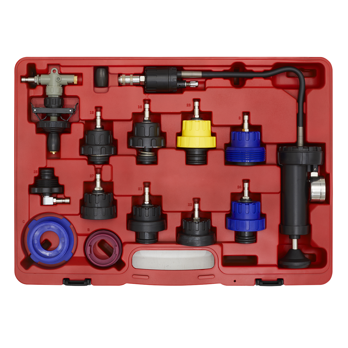 Sealey Cooling System Pressure Test Kit With Pressure Gauge 13 Pieces VS0014