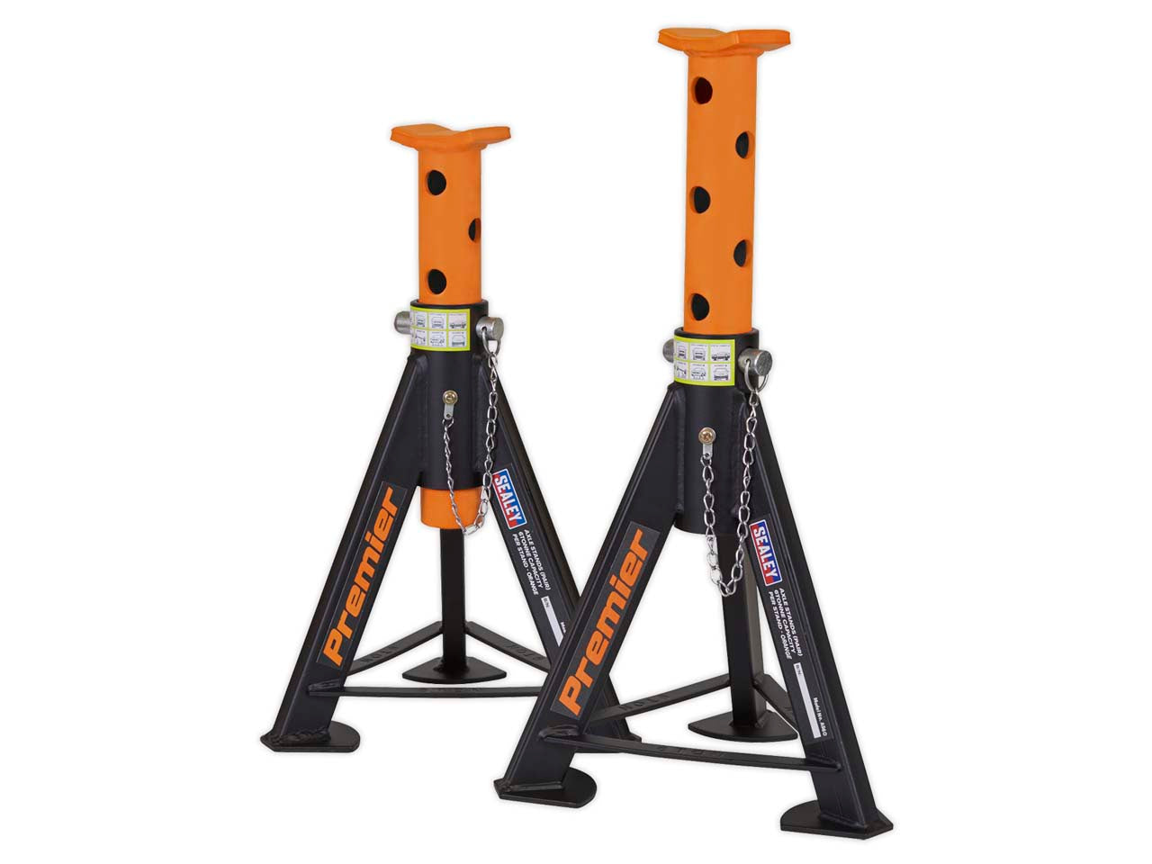 Sealey 2x Heavy Duty Lift Axle Stands 6 Tonne Capacity/Stand - Orange AS6O