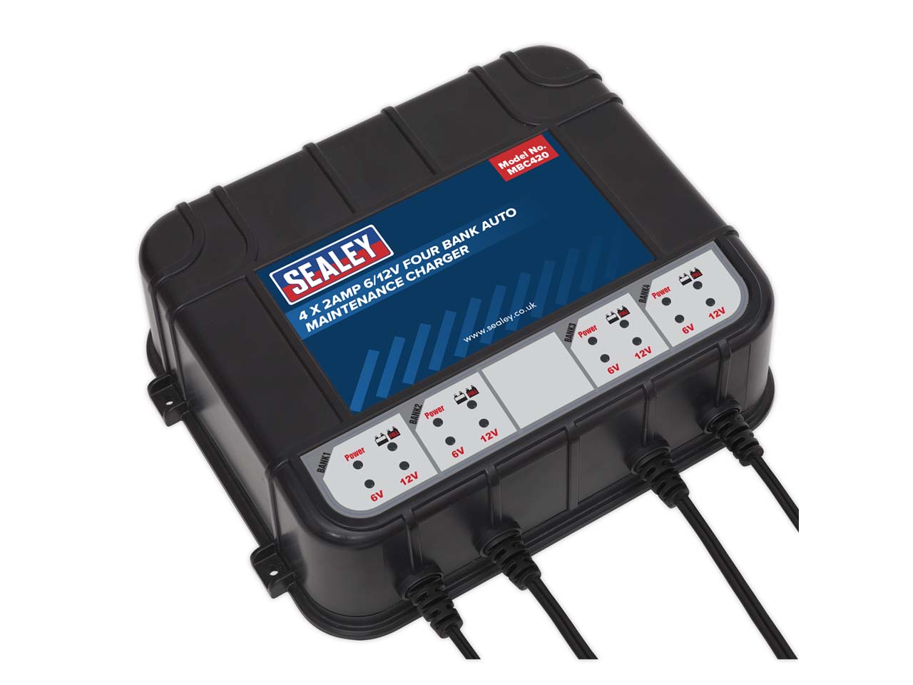 Sealey 8A 4x2A 6V 12V Four Bank Compact Auto Smart Charger & Maintainer MBC420