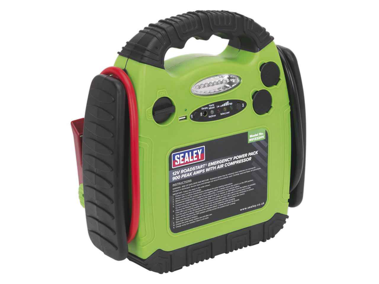 Sealey RoadStart Emergency Power Pack Air Compressor 12V 900 Peak Amps RS1322HV