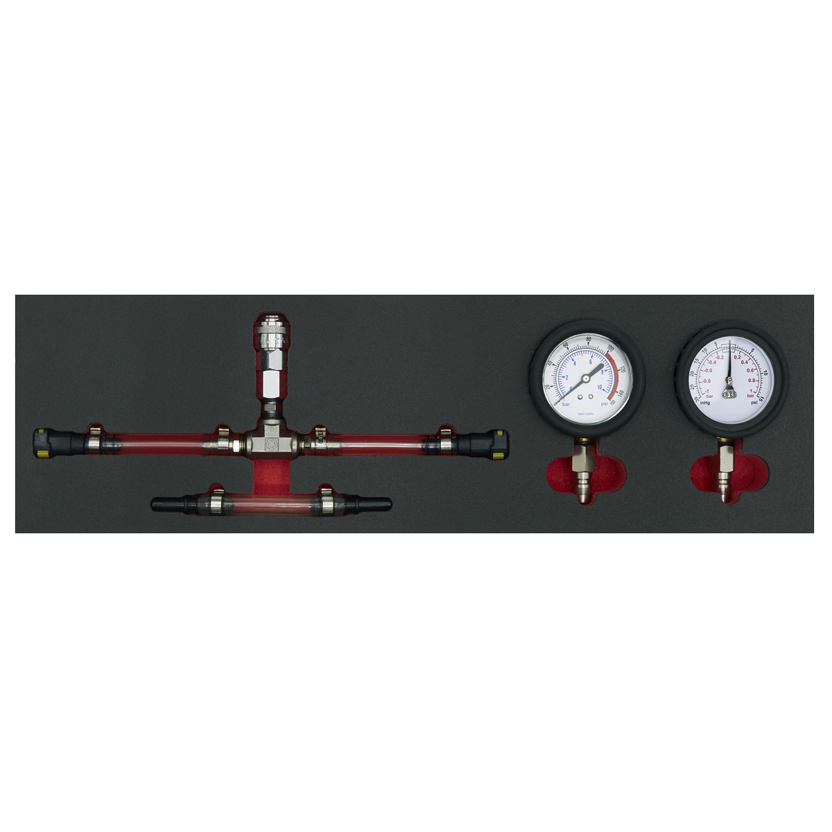 Sealey Fuel Pressure Gauge Set For Positive Negative Main Pressure Testing VS550