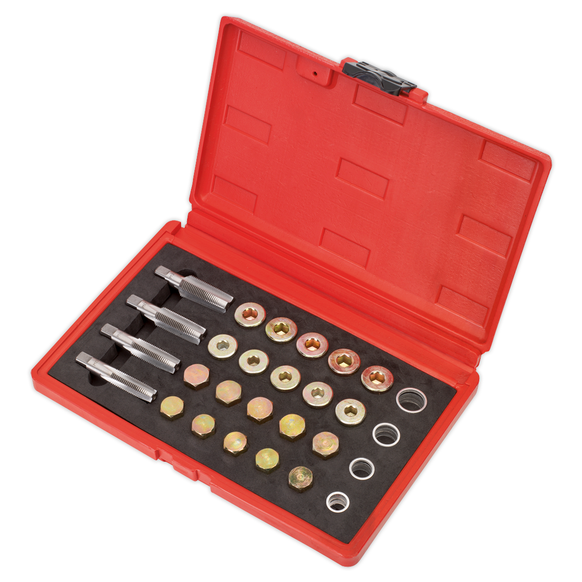 Sealey Drain Plug Thread Repair Set Supplied In Storage Case Silver VS660