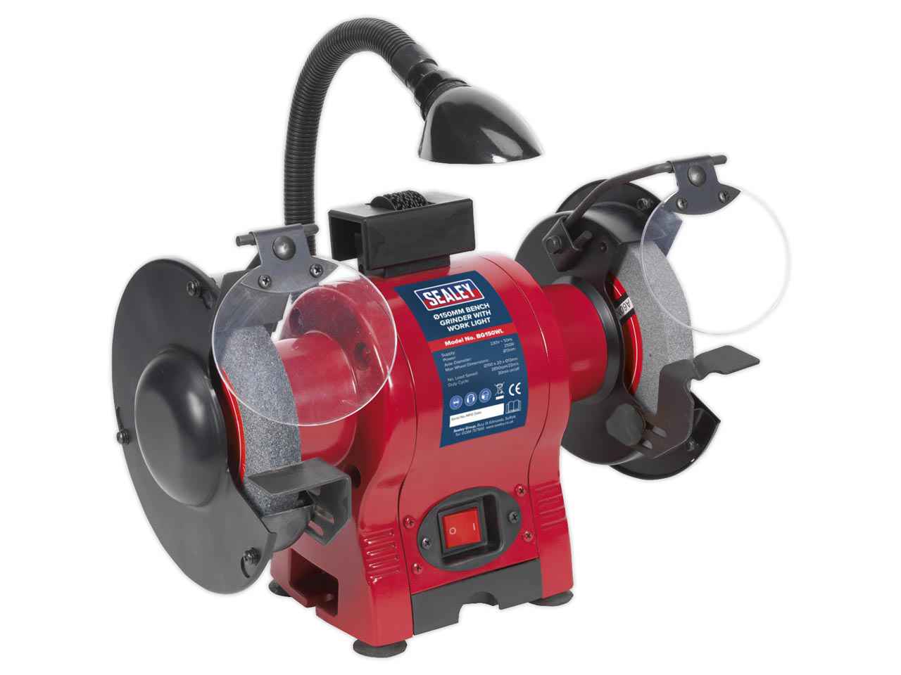 Sealey Bench Grinder 150mm With Work Light Lamp & Water Tray 250W/230V BG150WL