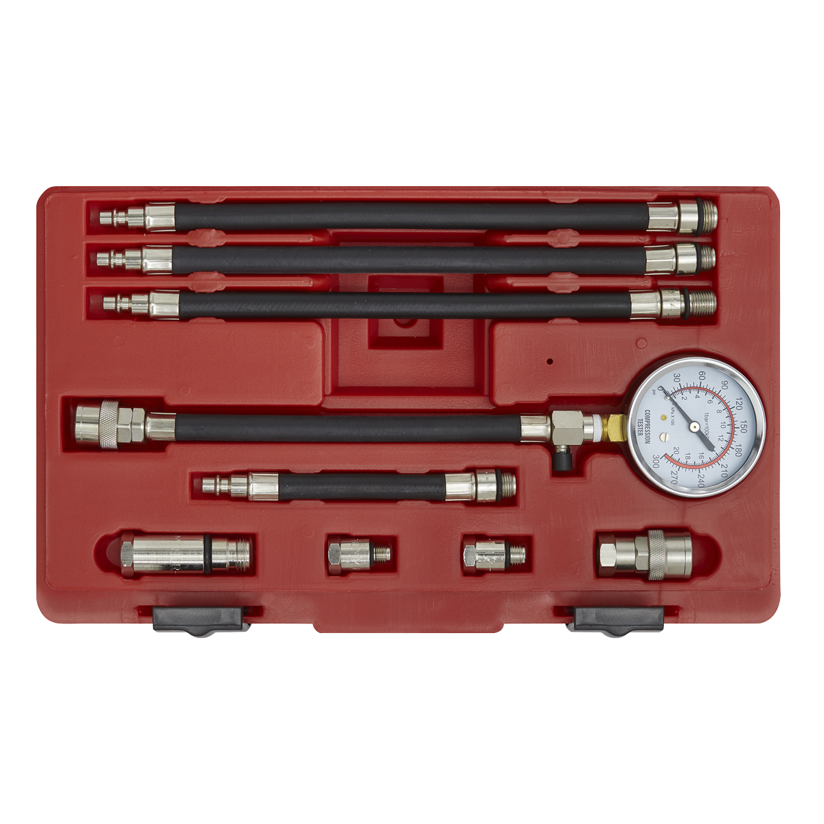 Sealey Petrol Compression Test Kit Fitted With 250mm Hose 10 Pieces VSE206