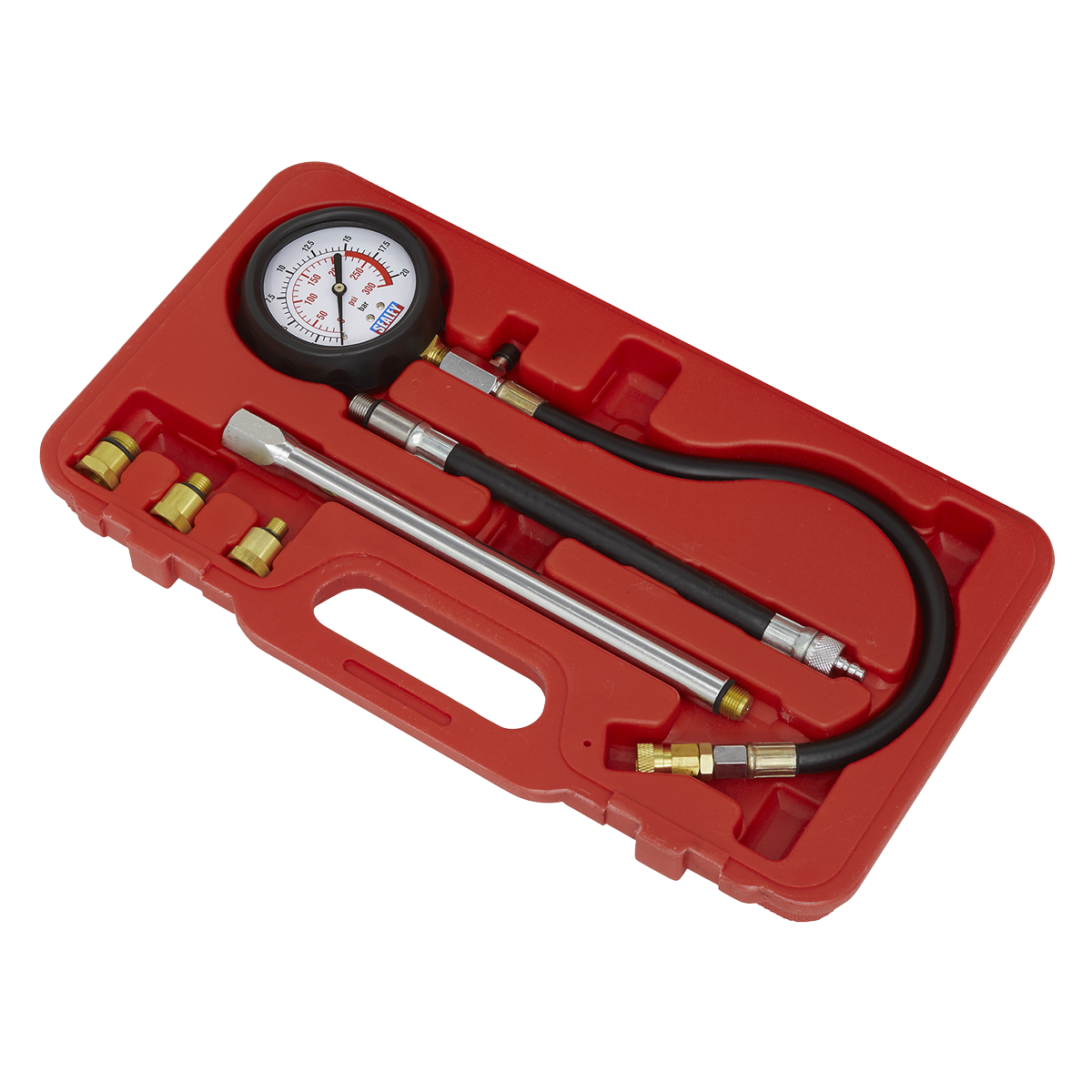 Sealey Petrol Engine Compression Tester Deluxe Kit With 300 PSI Gauge VSE300D