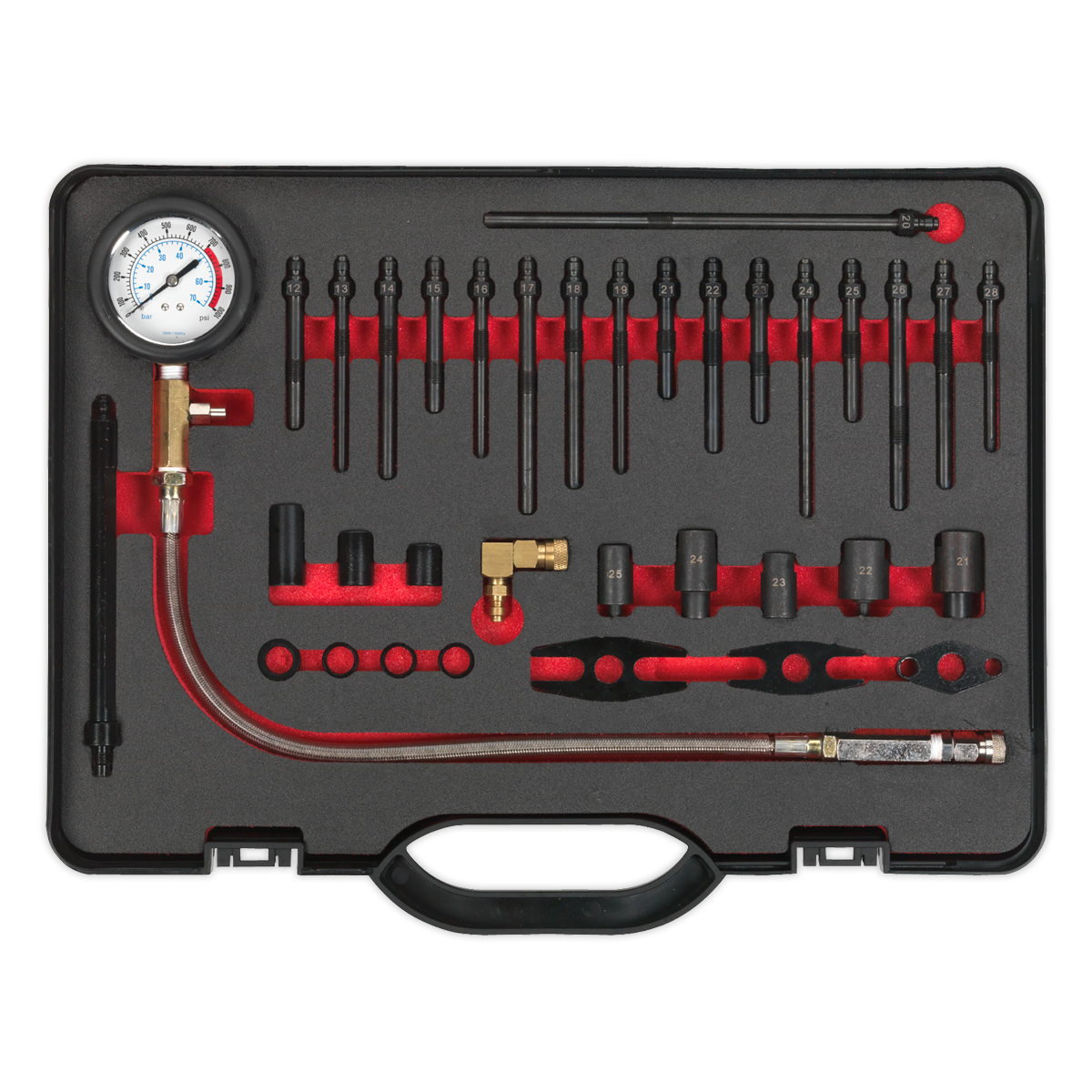 Sealey Compression Test Kit For Diesel Vehicles 17 Dummy Glow Plugs VSE3158