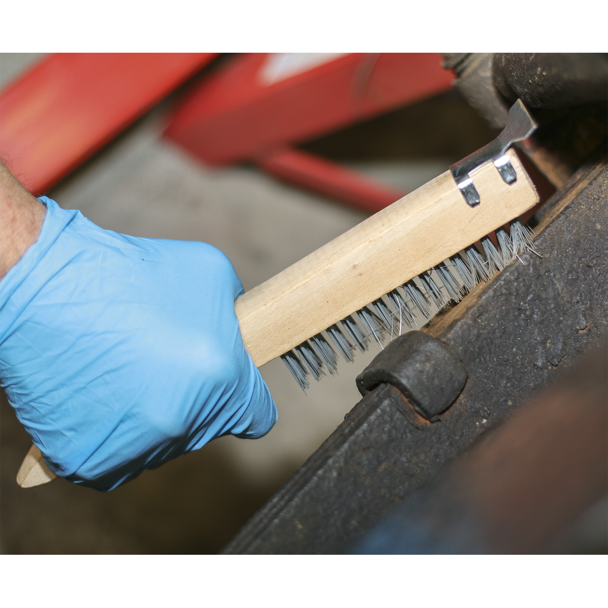 Sealey Engineers Wire Brush With Steel Fill & Scraper Wooden 260mm WB03