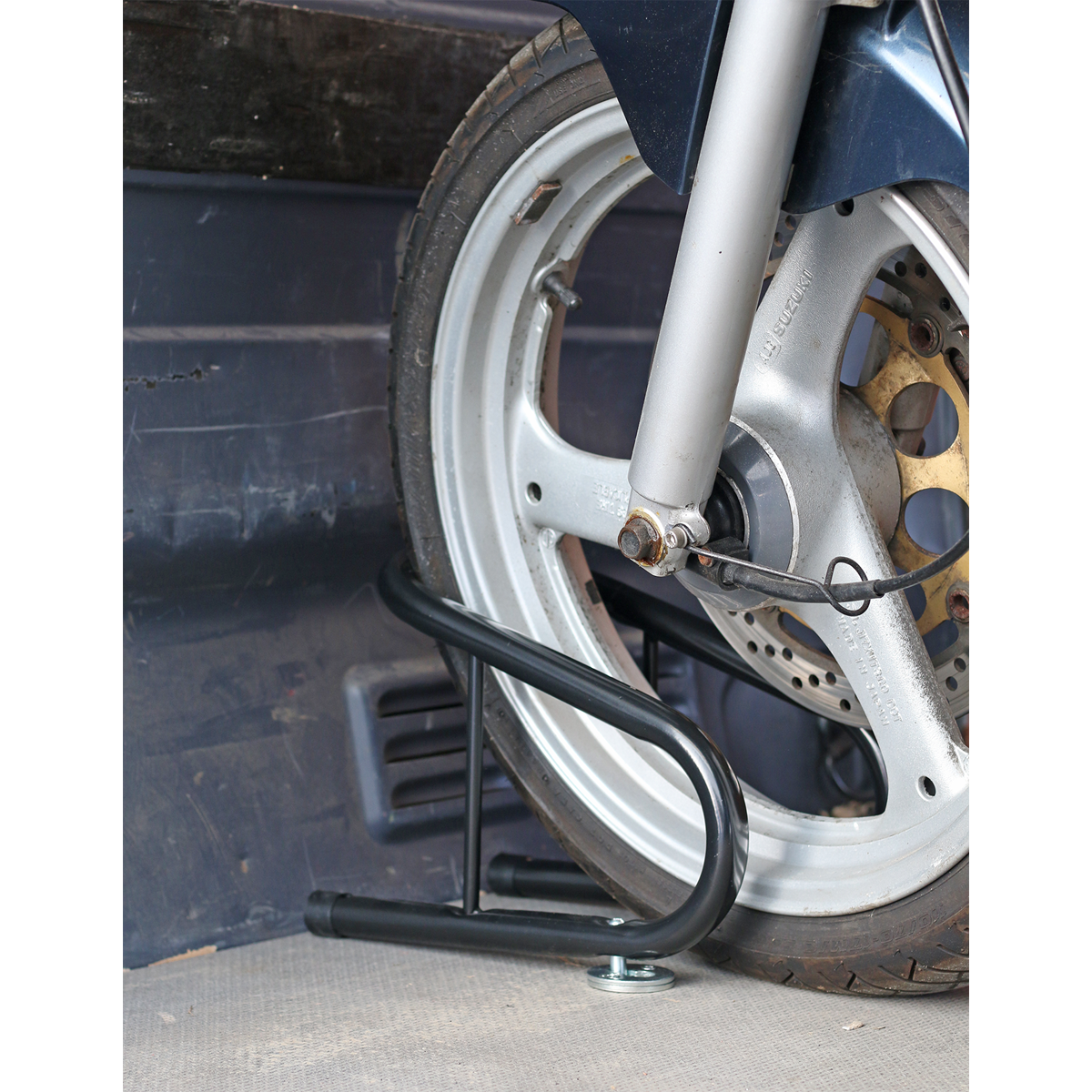 Sealey Motorcycle Wheel Chock Heavy Duty Tubular Frame 95mm - Black WC06