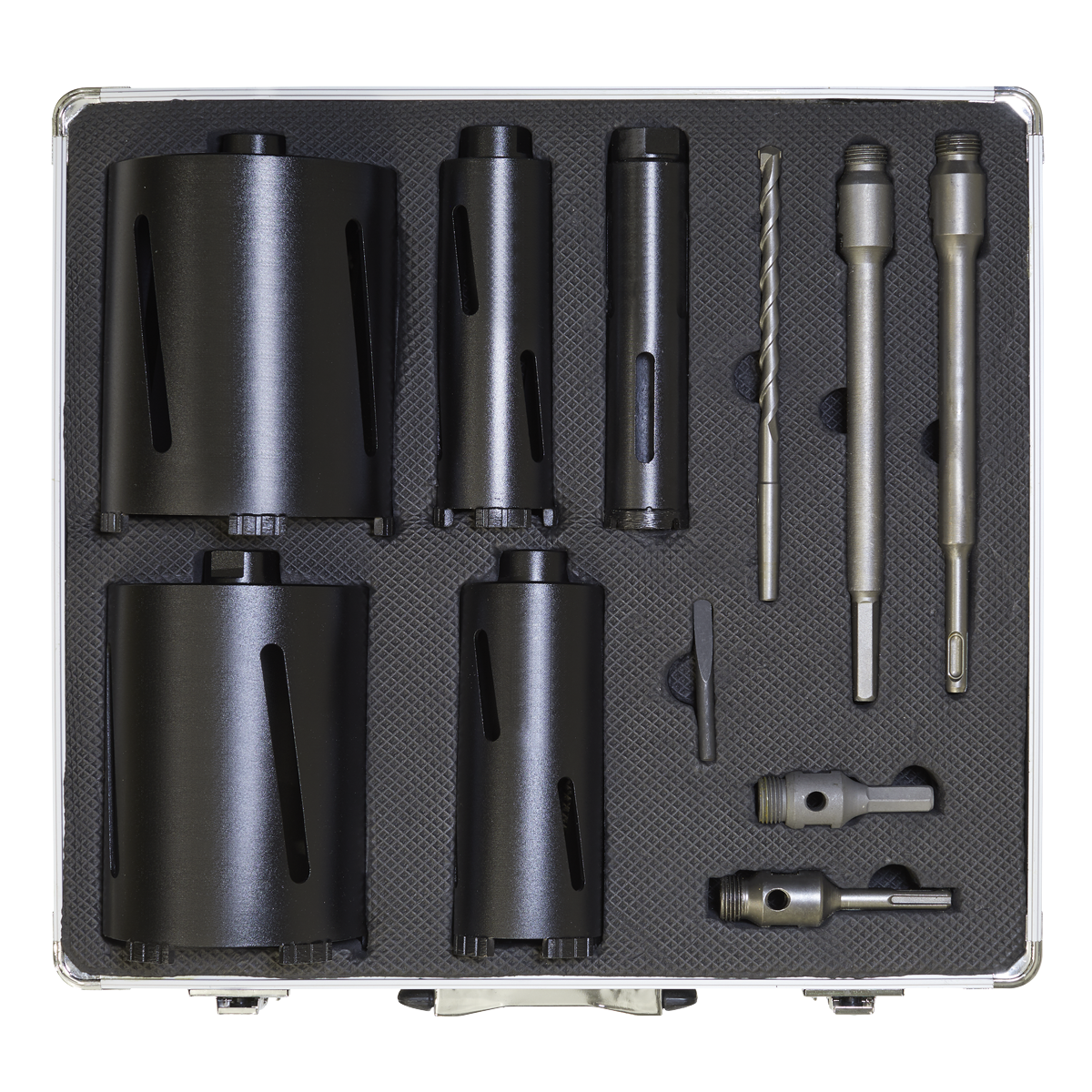Sealey Diamond 5 Core Kit 38mm 52mm 65mm 117mm 127mm Cores With Adaptors WDCKIT5