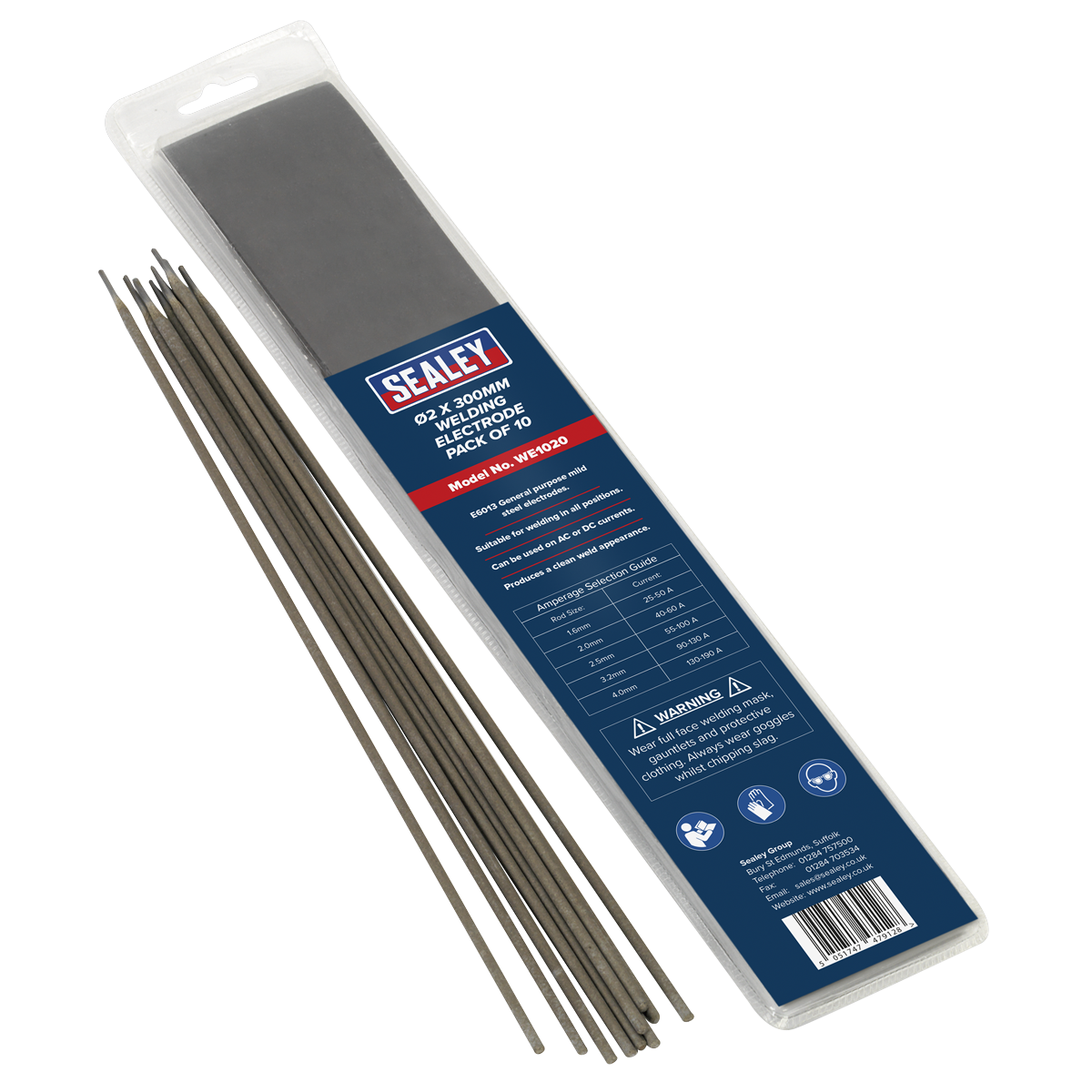 Sealey Welding Electrodes Rods 2.0 x 300mm Pack of 10 Pieces Mild Steel WE1020
