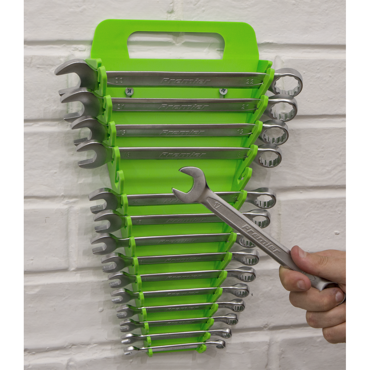 Sealey Premier Spanner Rack 15 Capacity Hi Vis Green Hand Tool Storage WR08HV